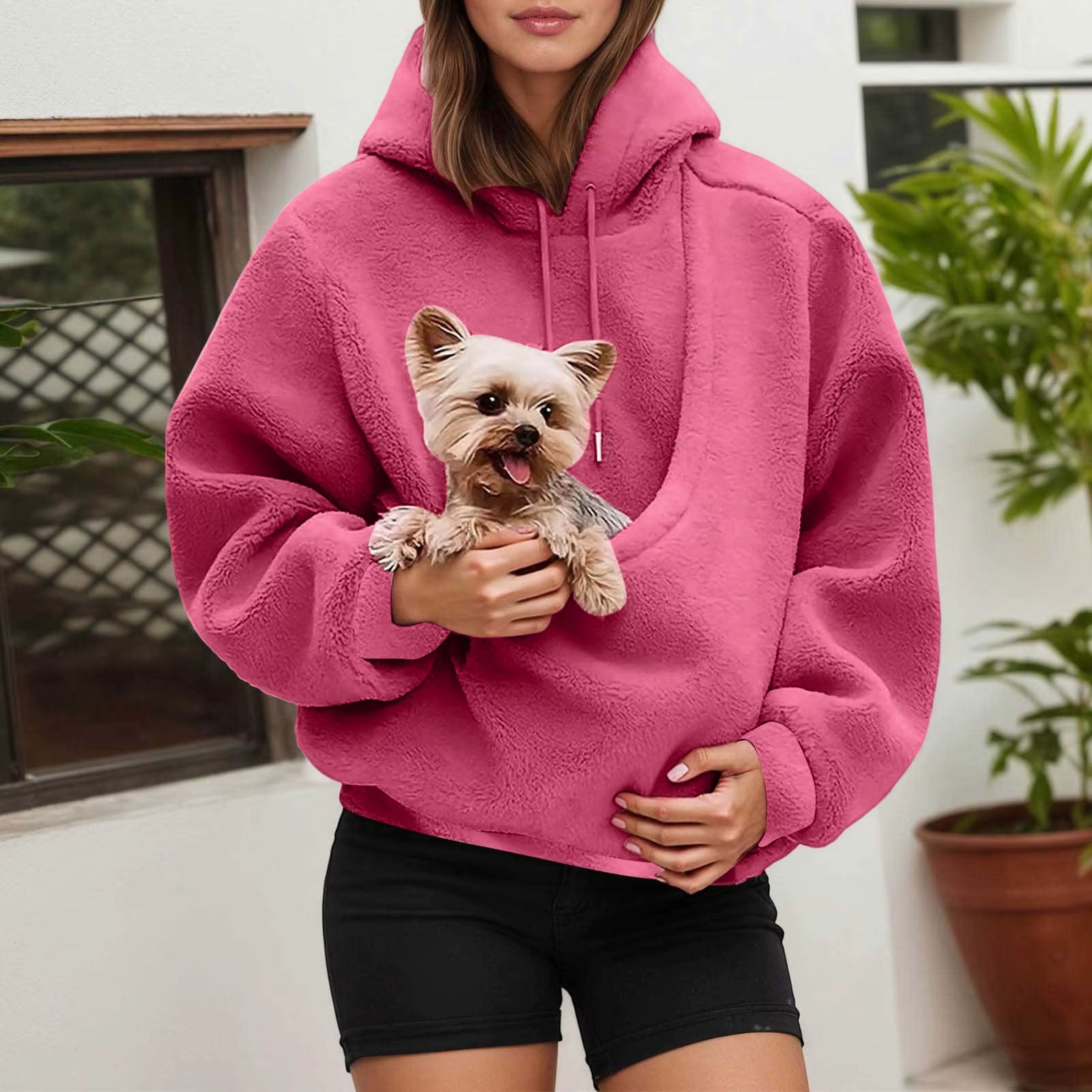 Hot Hoodie Women Fall and Winter Casual Fleece Solid Color Pet Pocket Hooded Sweatshirt Funny Pullover Womens plus Size Hoodies