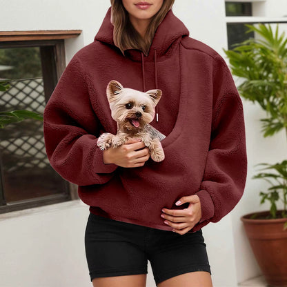 Hot Hoodie Women Fall and Winter Casual Fleece Solid Color Pet Pocket Hooded Sweatshirt Funny Pullover Womens plus Size Hoodies