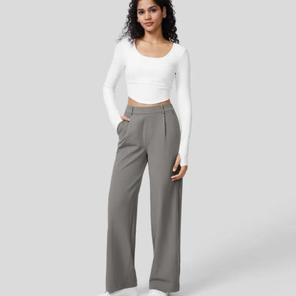 High Waist Pocket Cropped Straight Pants