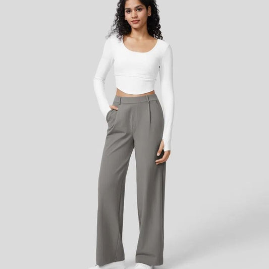 High Waist Pocket Cropped Straight Pants