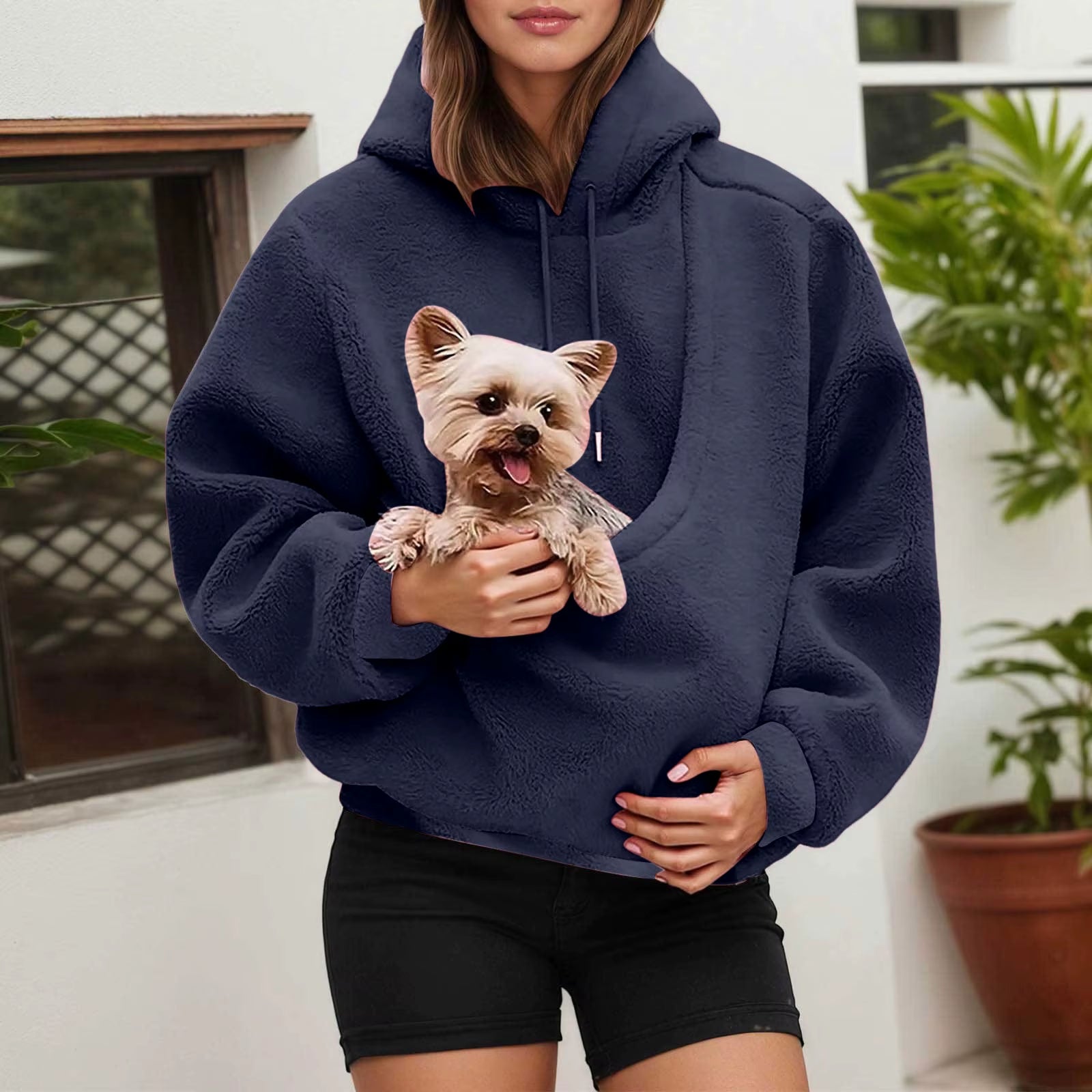 Hot Hoodie Women Fall and Winter Casual Fleece Solid Color Pet Pocket Hooded Sweatshirt Funny Pullover Womens plus Size Hoodies