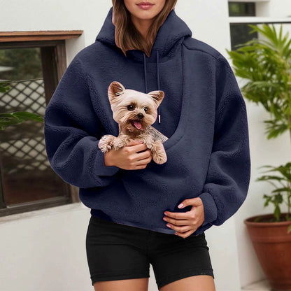 Hot Hoodie Women Fall and Winter Casual Fleece Solid Color Pet Pocket Hooded Sweatshirt Funny Pullover Womens plus Size Hoodies