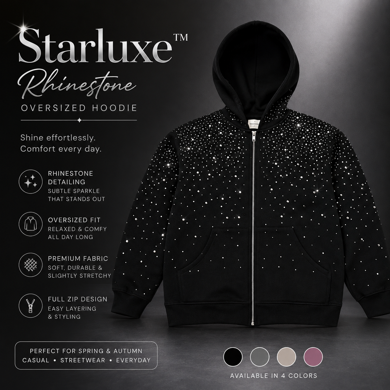 Starluxe™ Rhinestone Oversized Hoodie