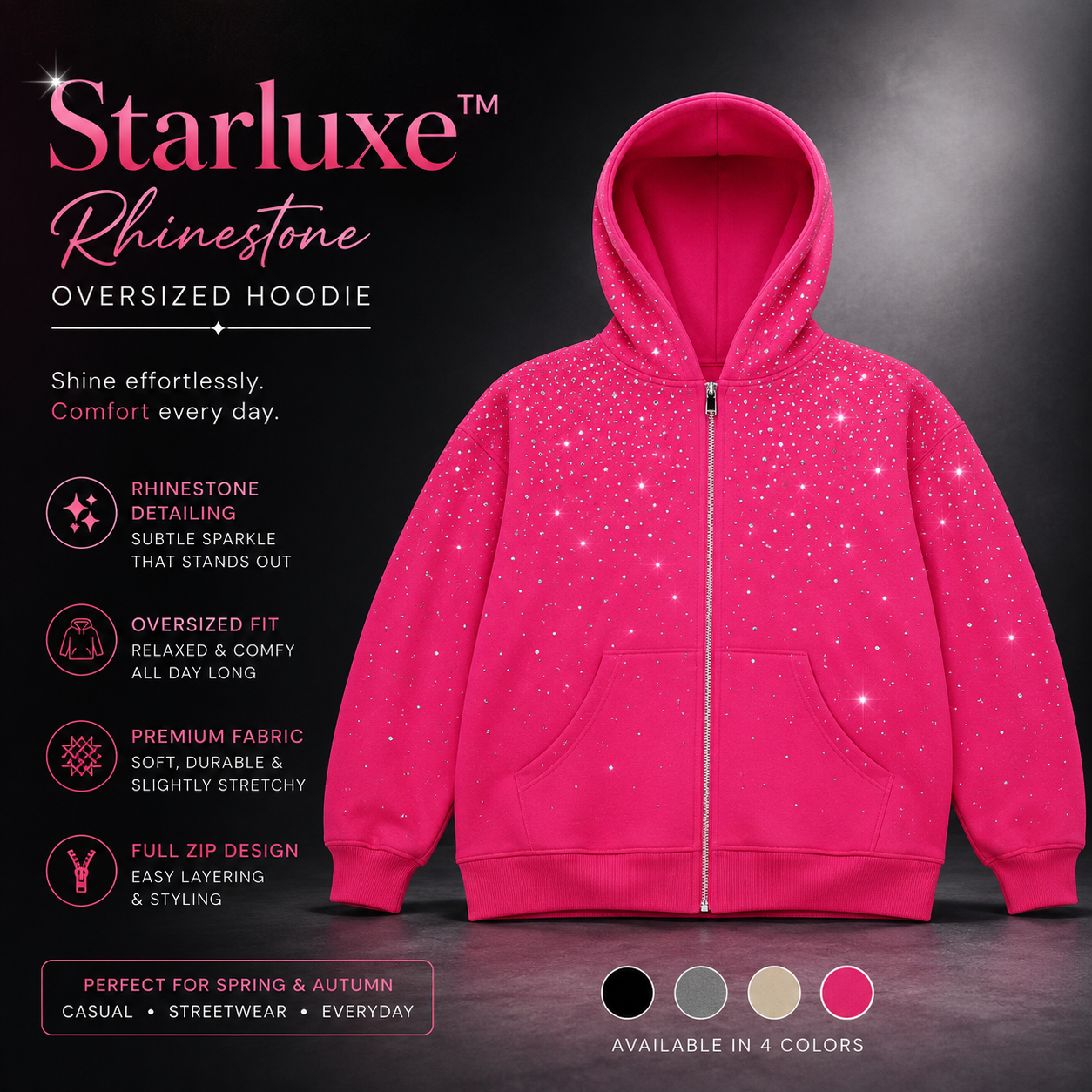 Starluxe™ Rhinestone Oversized Hoodie