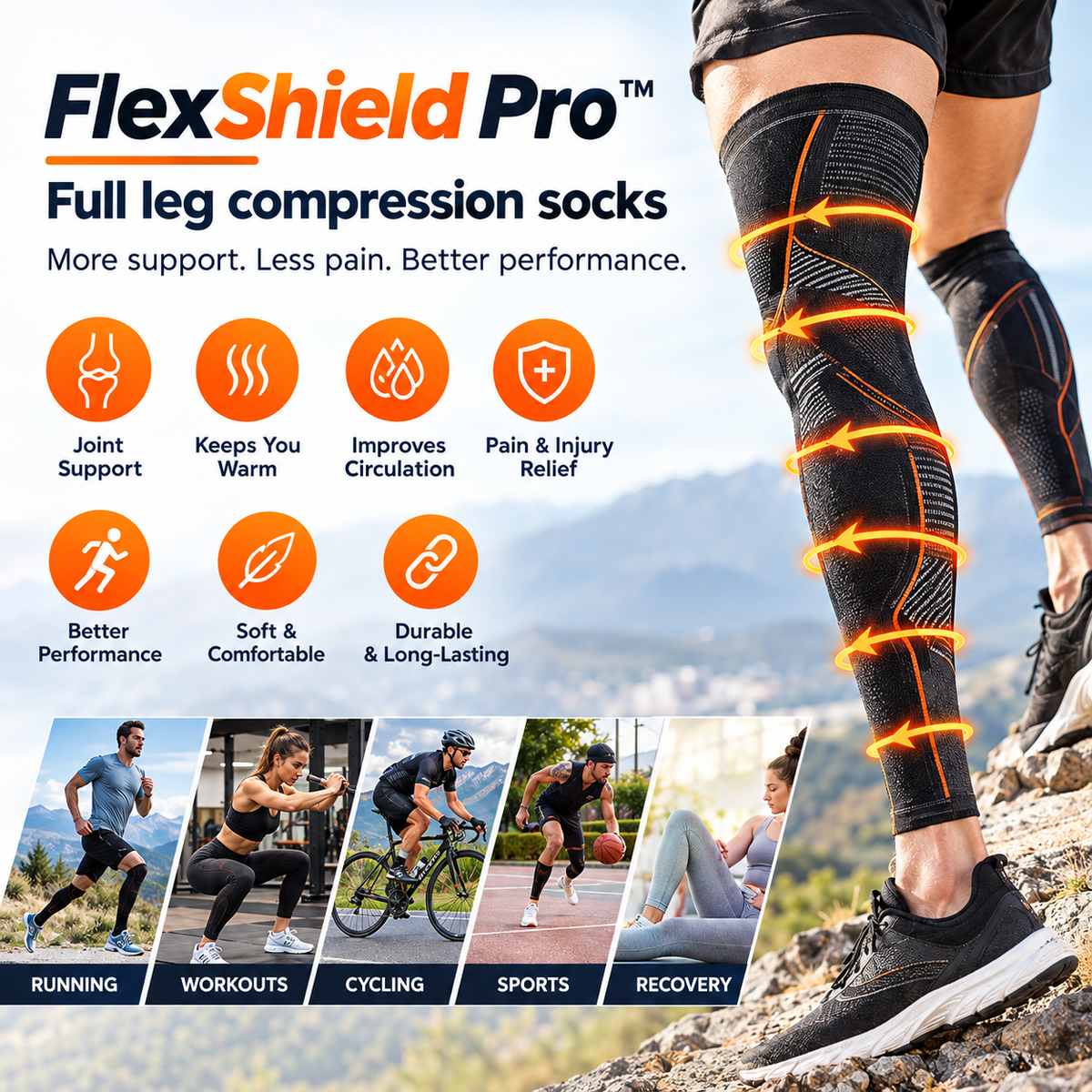 FlexShield Pro™ — Full Leg compression sock