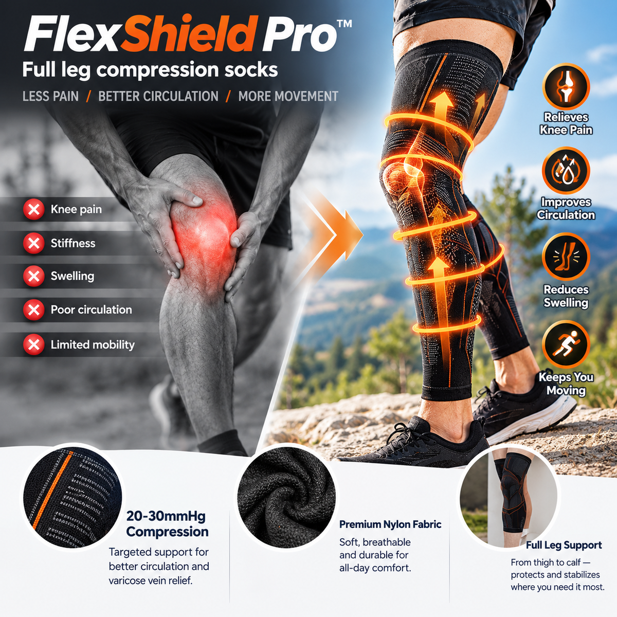 FlexShield Pro™ — Full Leg compression sock