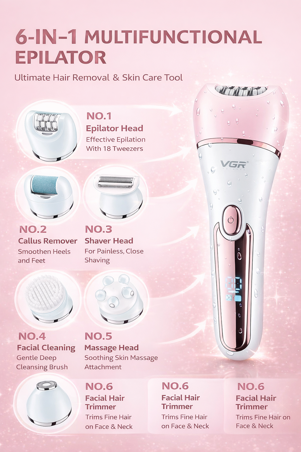 "PureGlow™"6-in-1 Hair Removal