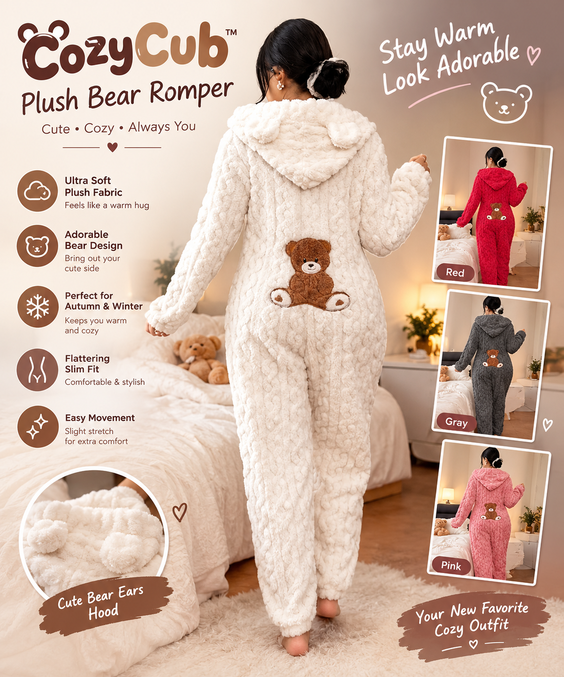 🧸 CozyCub™ Plush Bear Romper