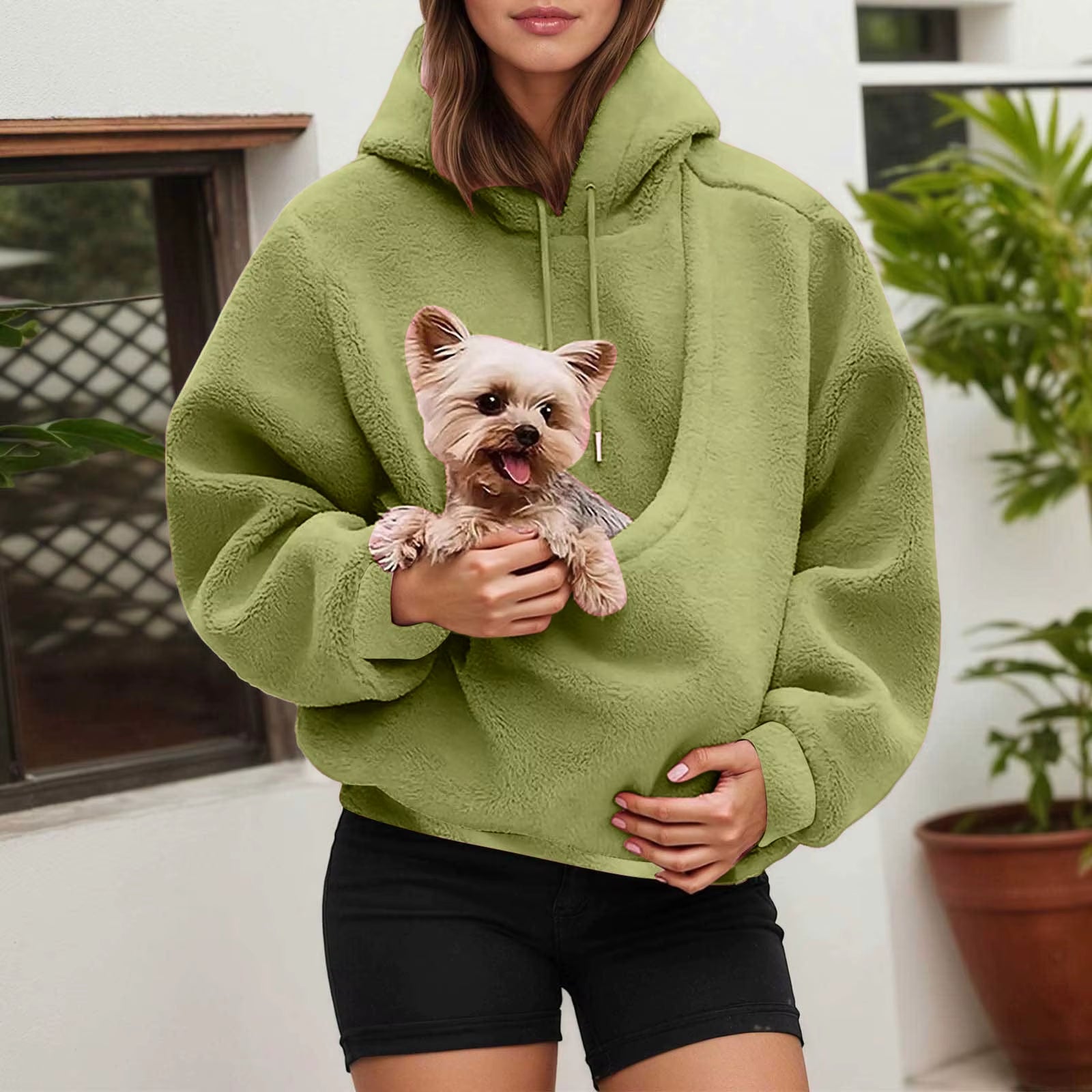 Hot Hoodie Women Fall and Winter Casual Fleece Solid Color Pet Pocket Hooded Sweatshirt Funny Pullover Womens plus Size Hoodies