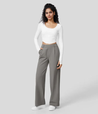 High Waist Pocket Cropped Straight Pants