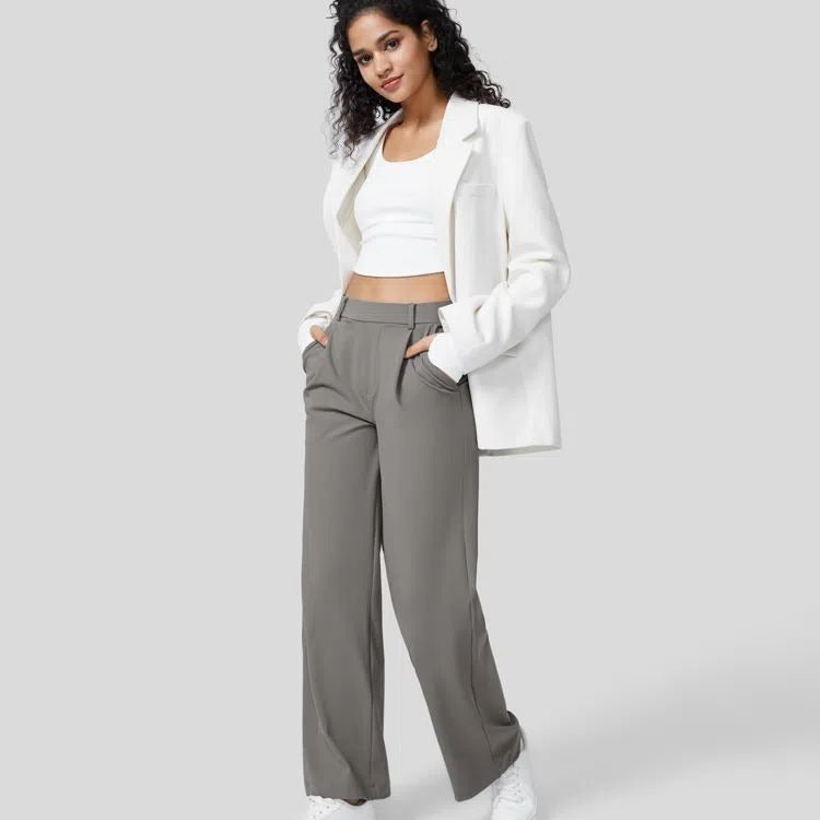 High Waist Pocket Cropped Straight Pants