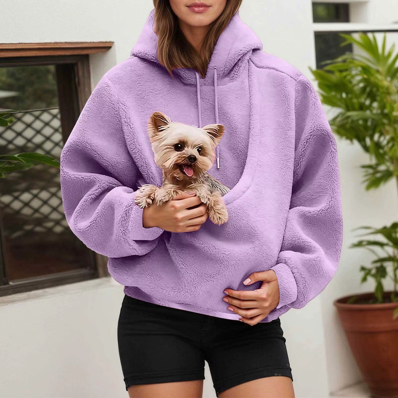 Hot Hoodie Women Fall and Winter Casual Fleece Solid Color Pet Pocket Hooded Sweatshirt Funny Pullover Womens plus Size Hoodies