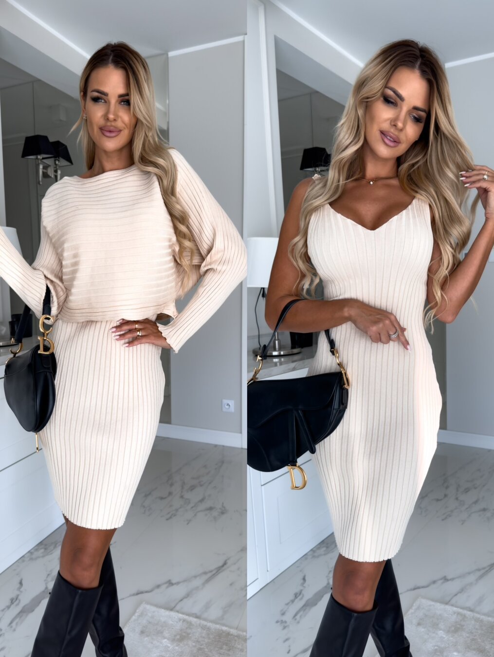 2pcs Suit Women's Long-sleeved Top And Tight Fashion Skirt