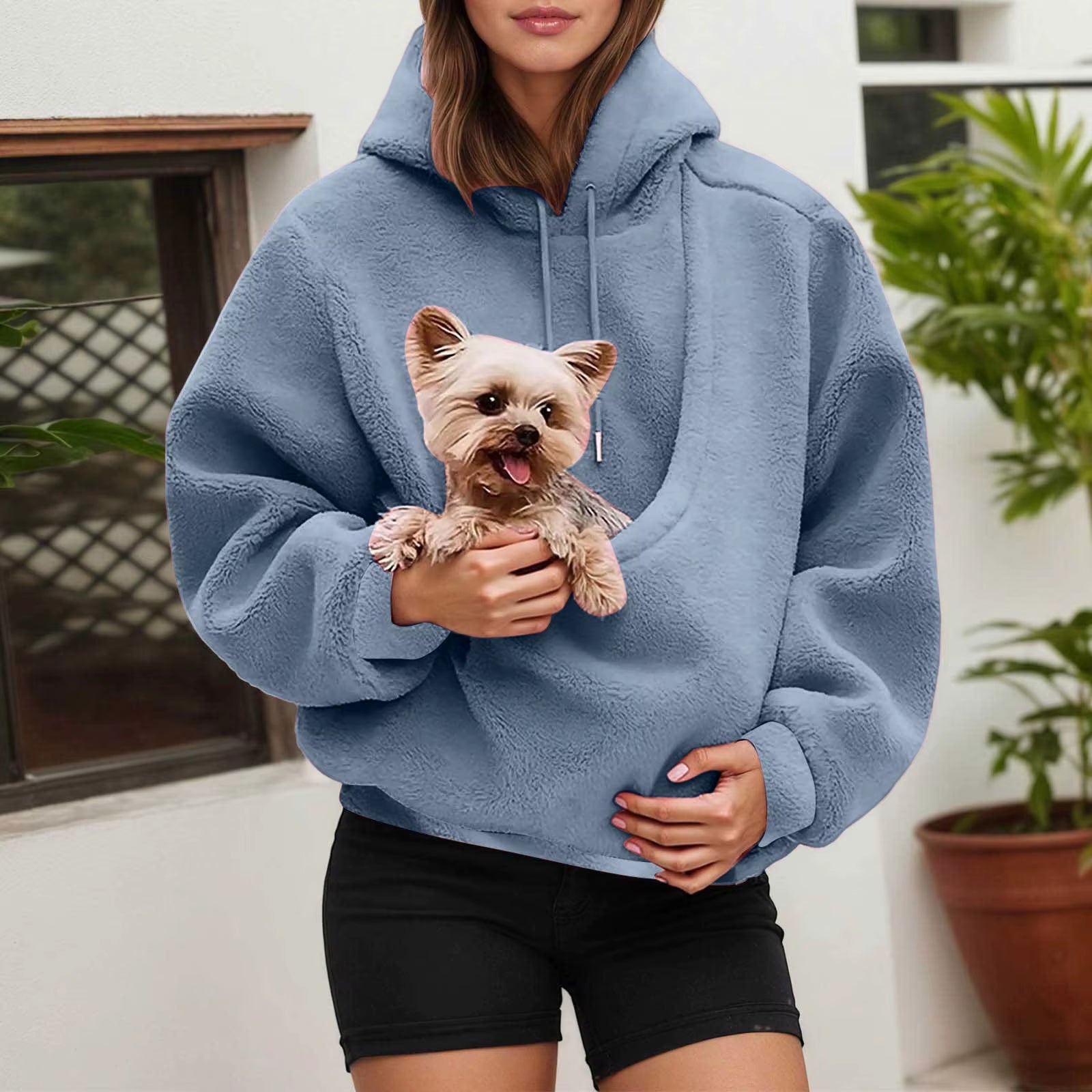 Hot Hoodie Women Fall and Winter Casual Fleece Solid Color Pet Pocket Hooded Sweatshirt Funny Pullover Womens plus Size Hoodies